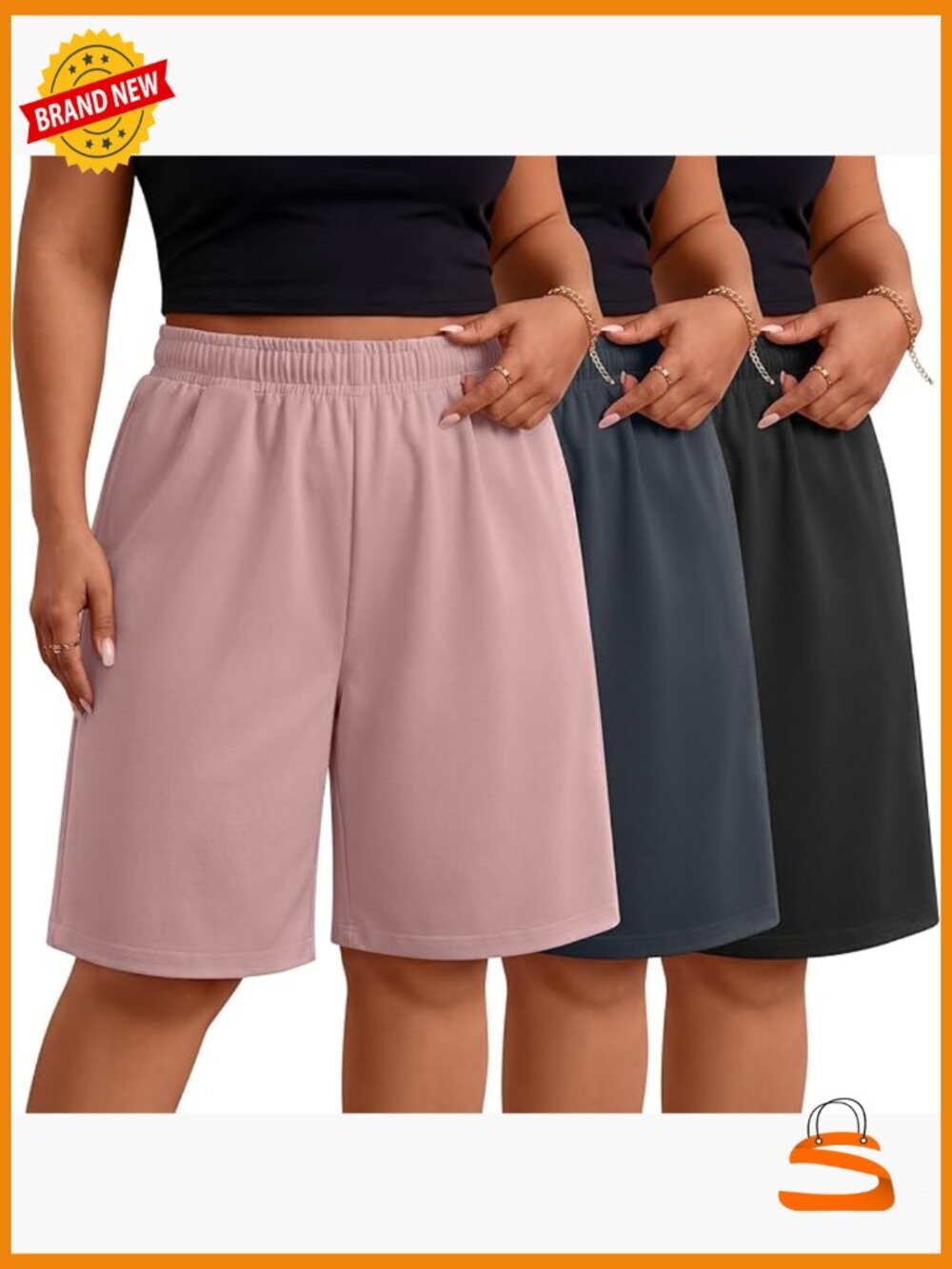 3 Pack Plus Size Bermuda Shorts With Pockets Knee Length Athletic Shorts